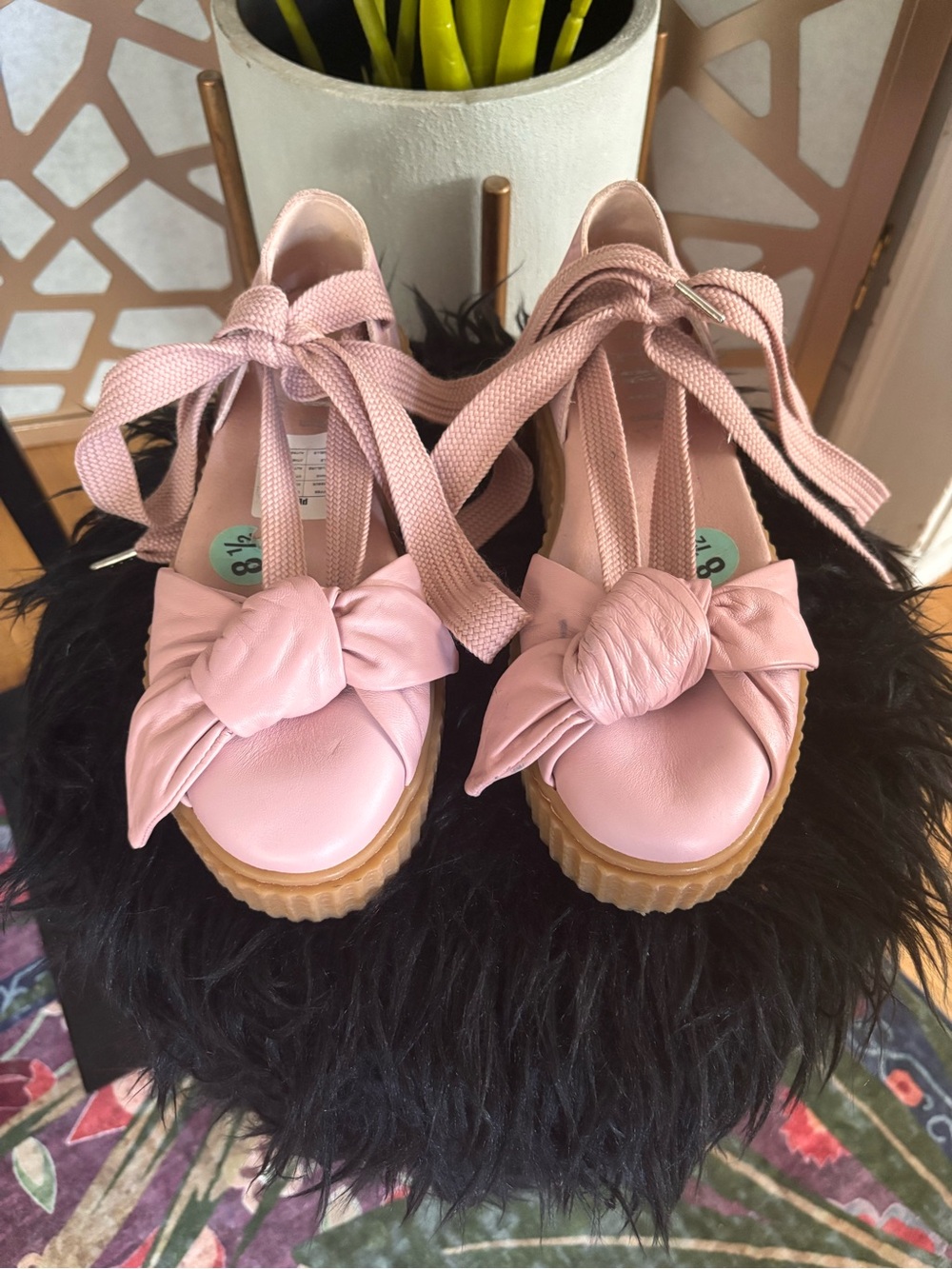 Puma Fenty by Rihanna Bow Creeper Ballet Sneakers Pink Leather Lace Up Size 8.5
